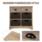 Buffet de Rangement Rustique Whisen avec Deux Tiroirs et Quatre Paniers en Rotin Classiques pour Salle à Manger, Salon