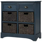 Buffet de Rangement Rustique Whisen avec Deux Tiroirs et Quatre Paniers en Rotin Classiques pour Salle à Manger, Salon