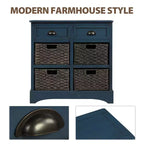 Buffet de Rangement Rustique Whisen avec Deux Tiroirs et Quatre Paniers en Rotin Classiques pour Salle à Manger, Salon