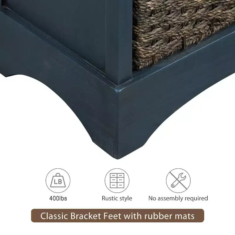 Buffet de Rangement Rustique Whisen avec Deux Tiroirs et Quatre Paniers en Rotin Classiques pour Salle à Manger, Salon