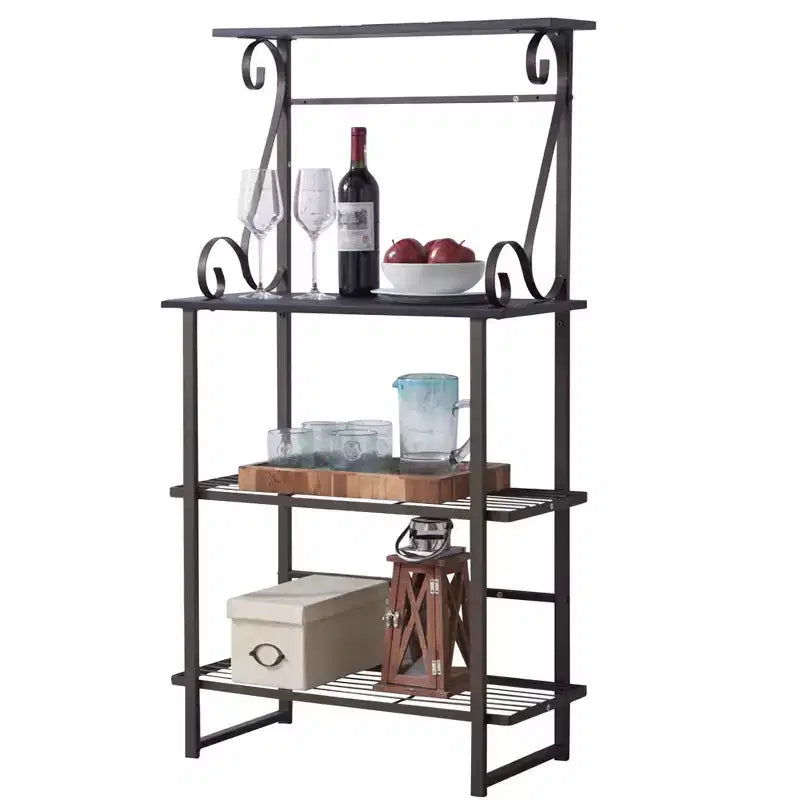 Étagère de cuisine en métal Kings Brand Furniture Covington, étagère de boulangerie, support de micro-ondes, étain