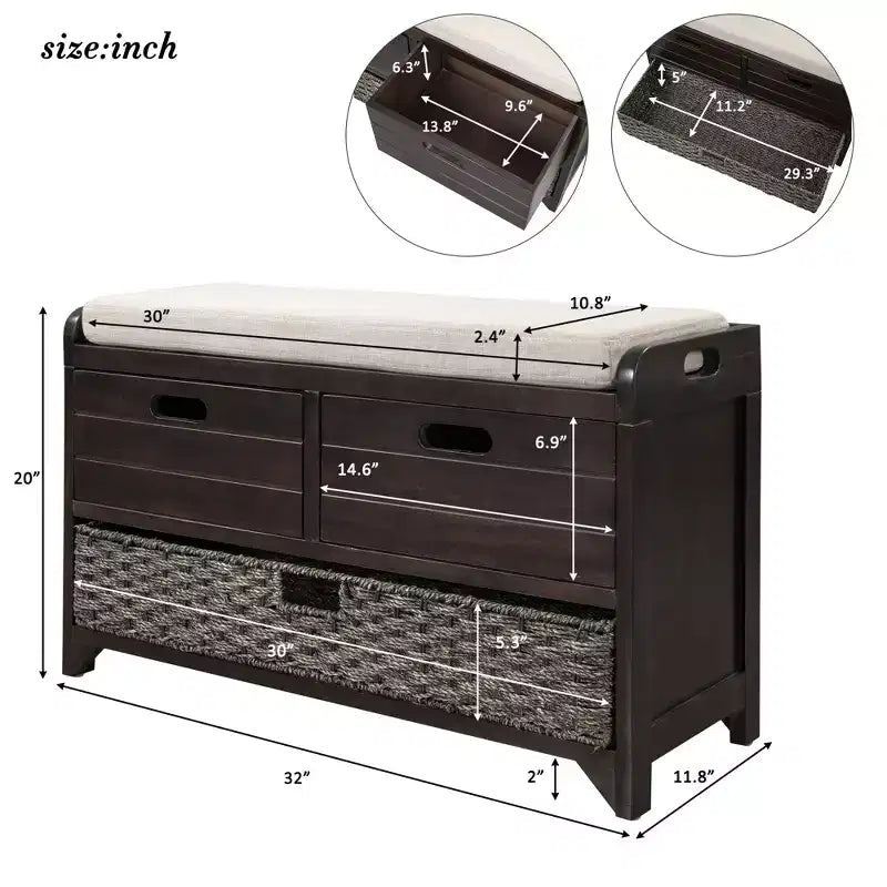 Banc de rangement Whisen avec panier amovible et 2 tiroirs