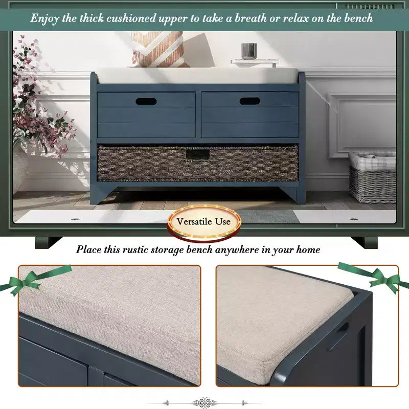 Banc de rangement Whisen avec panier amovible et 2 tiroirs