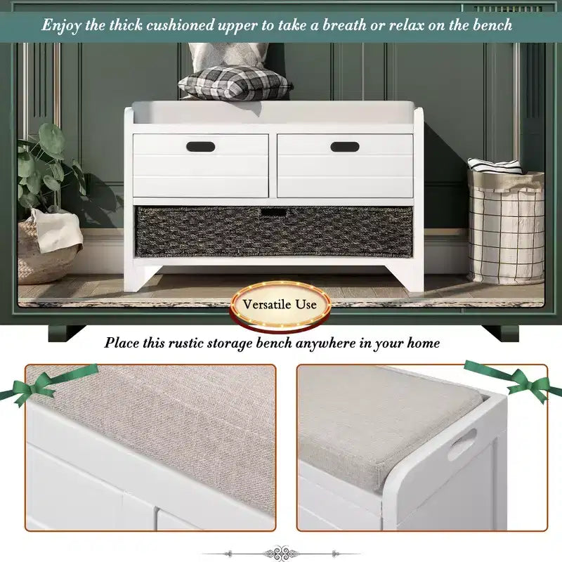 Banc de rangement Whisen avec panier amovible et 2 tiroirs