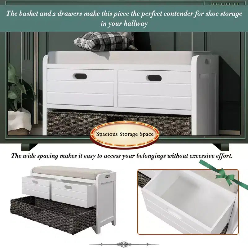 Banc de rangement Whisen avec panier amovible et 2 tiroirs