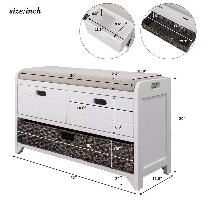 Banc de rangement Whisen avec panier amovible et 2 tiroirs
