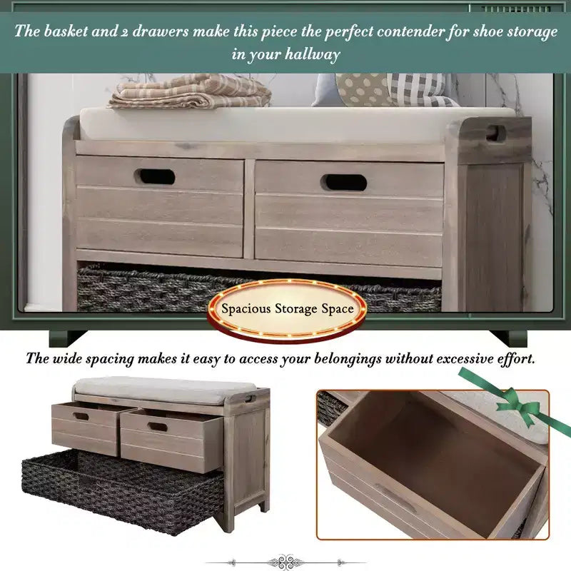 Banc de rangement Whisen avec panier amovible et 2 tiroirs