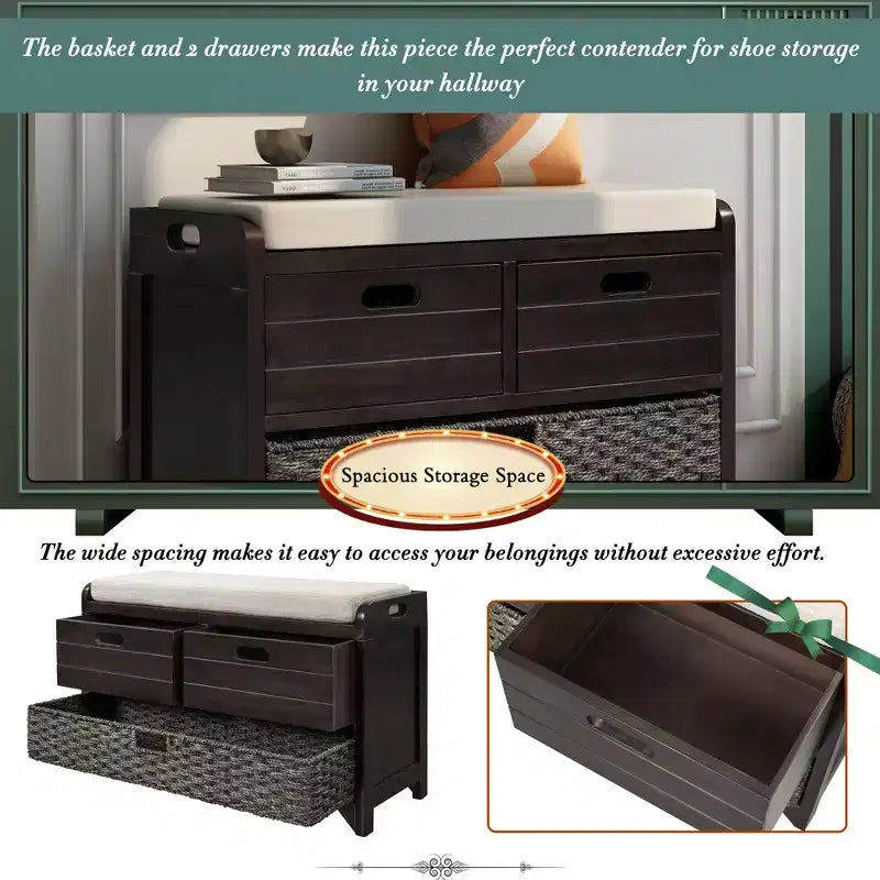 Banc de rangement Whisen avec panier amovible et 2 tiroirs