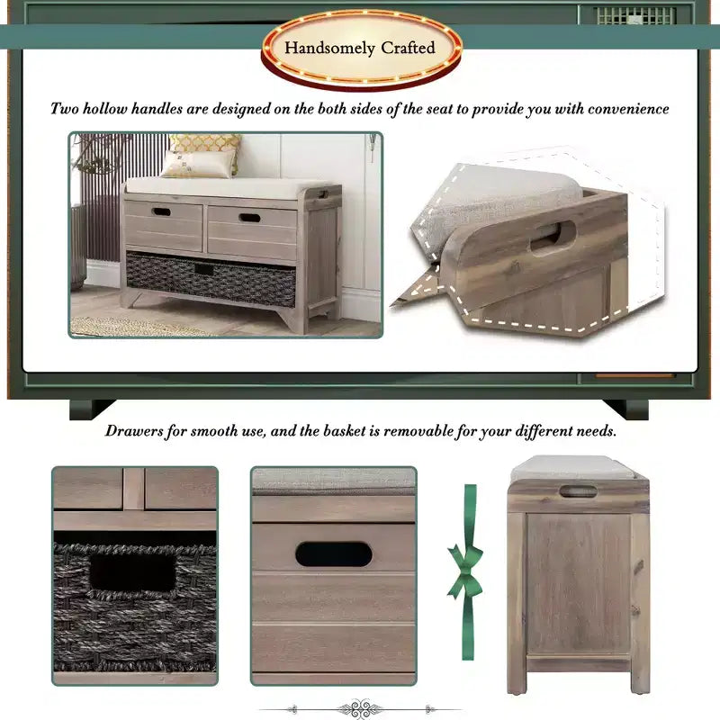 Banc de rangement Whisen avec panier amovible et 2 tiroirs