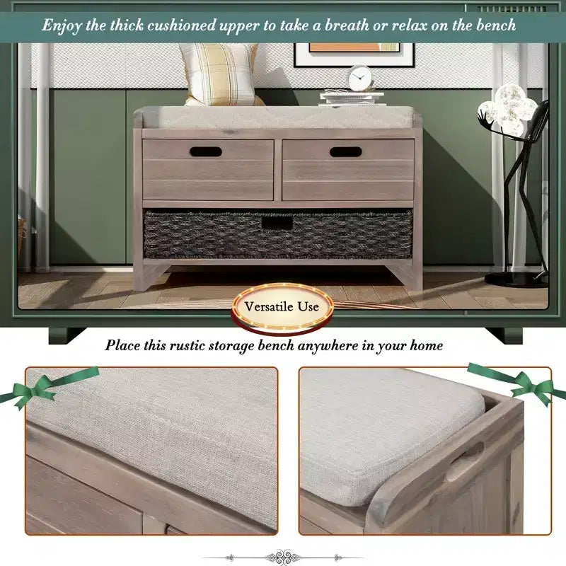 Banc de rangement Whisen avec panier amovible et 2 tiroirs