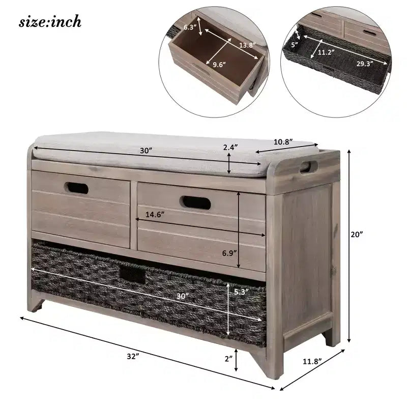 Banc de rangement Whisen avec panier amovible et 2 tiroirs