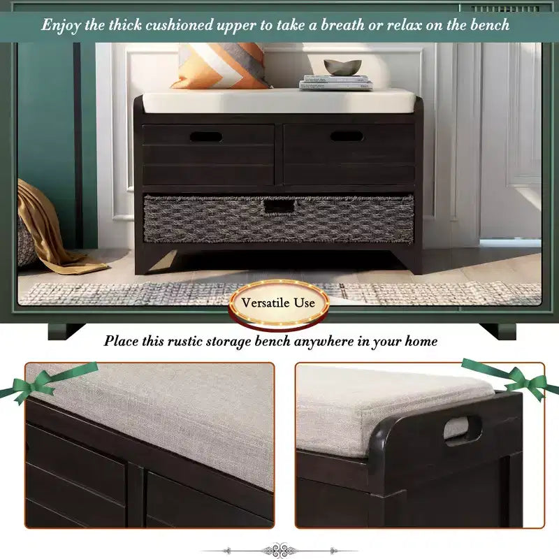 Banc de rangement Whisen avec panier amovible et 2 tiroirs