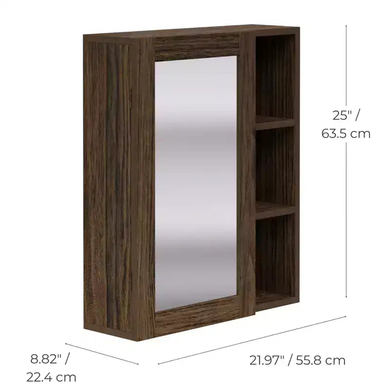 Armoire à pharmacie amovible Teamson Home Ellery avec miroir, étagères ouvertes, Noyer