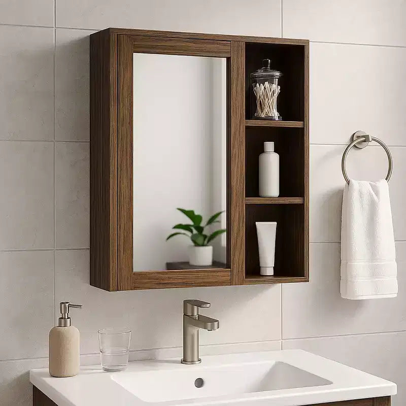 Armoire à pharmacie amovible Teamson Home Ellery avec miroir, étagères ouvertes, Noyer