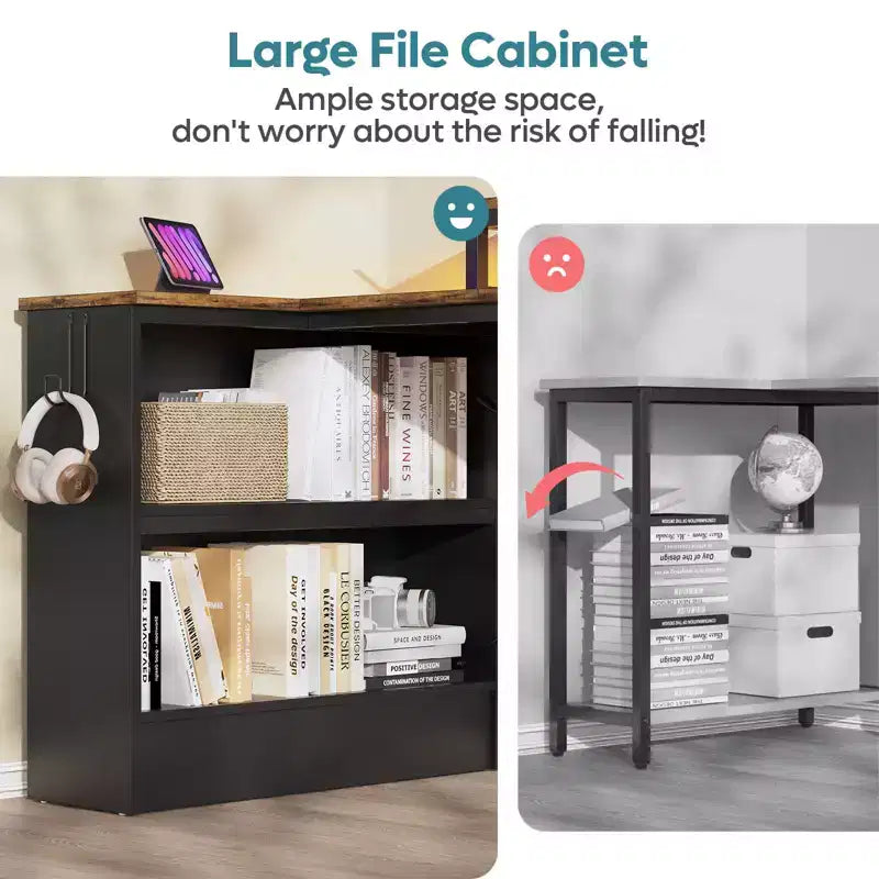 Bestier Bureau d'ordinateur en L de 42 pouces avec étagères de rangement ouvertes réversibles, bureau d'ordinateur moderne avec lumière LED et support d'écran