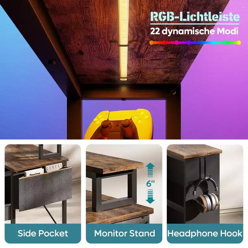 Bestier Bureau d'ordinateur en L de 42 pouces avec étagères de rangement ouvertes réversibles, bureau d'ordinateur moderne avec lumière LED et support d'écran