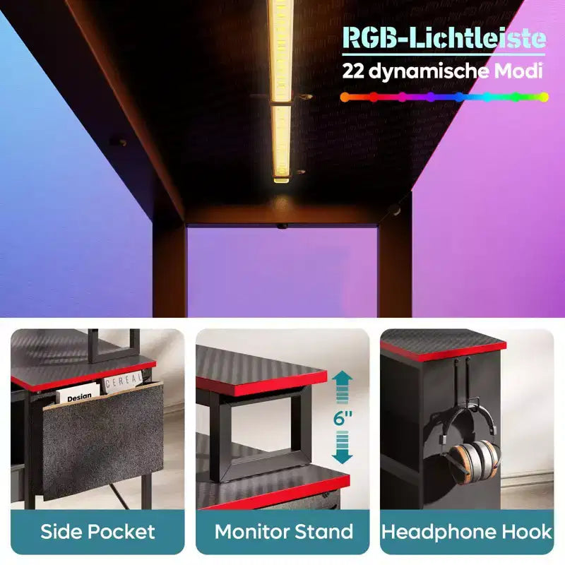 Bestier Bureau d'ordinateur en L de 42 pouces avec étagères de rangement ouvertes réversibles, bureau d'ordinateur moderne avec lumière LED et support d'écran