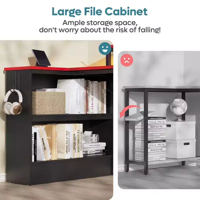 Bestier Bureau d'ordinateur en L de 42 pouces avec étagères de rangement ouvertes réversibles, bureau d'ordinateur moderne avec lumière LED et support d'écran
