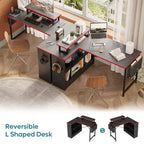 Bestier Bureau d'ordinateur en L de 42 pouces avec étagères de rangement ouvertes réversibles, bureau d'ordinateur moderne avec lumière LED et support d'écran