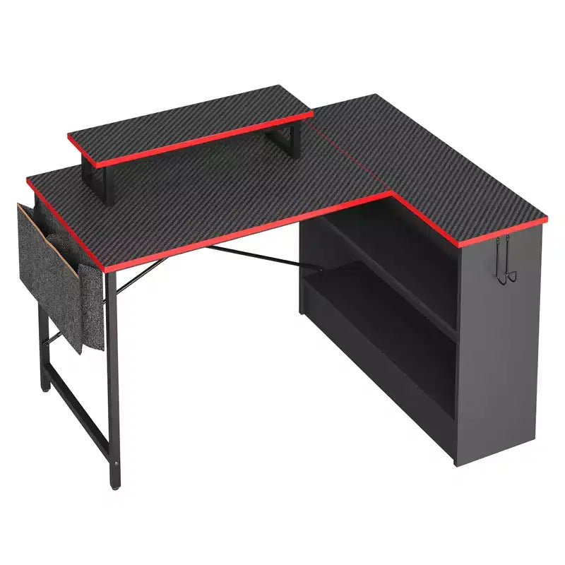 Bestier Bureau d'ordinateur en L de 42 pouces avec étagères de rangement ouvertes réversibles, bureau d'ordinateur moderne avec lumière LED et support d'écran