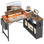 Bestier Bureau d'ordinateur en L de 42 pouces avec étagères de rangement ouvertes réversibles, bureau d'ordinateur moderne avec lumière LED et support d'écran