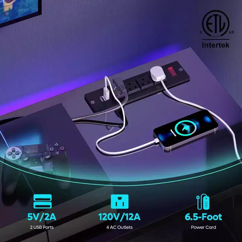 Meuble TV LED Bestier 55 pouces, console média moderne avec prise de courant et rangement, meuble de divertissement pour jeux vidéo, pour chambre et salon