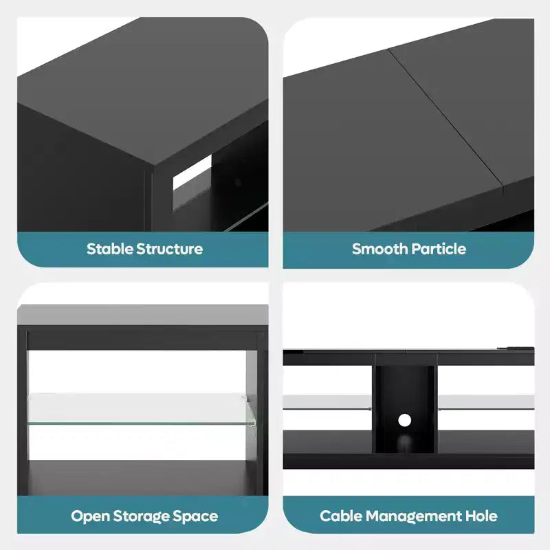 Meuble TV LED Bestier 55 pouces, console média moderne avec prise de courant et rangement, meuble de divertissement pour jeux vidéo, pour chambre et salon