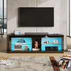 Meuble TV LED Bestier 55 pouces, console média moderne avec prise de courant et rangement, meuble de divertissement pour jeux vidéo, pour chambre et salon