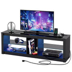 Meuble TV LED Bestier 55 pouces, console média moderne avec prise de courant et rangement, meuble de divertissement pour jeux vidéo, pour chambre et salon