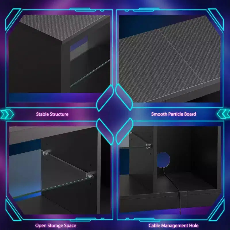 Meuble TV LED Bestier 55 pouces, console média moderne avec prise de courant et rangement, meuble de divertissement pour jeux vidéo, pour chambre et salon