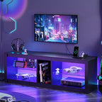 Meuble TV LED Bestier 55 pouces, console média moderne avec prise de courant et rangement, meuble de divertissement pour jeux vidéo, pour chambre et salon
