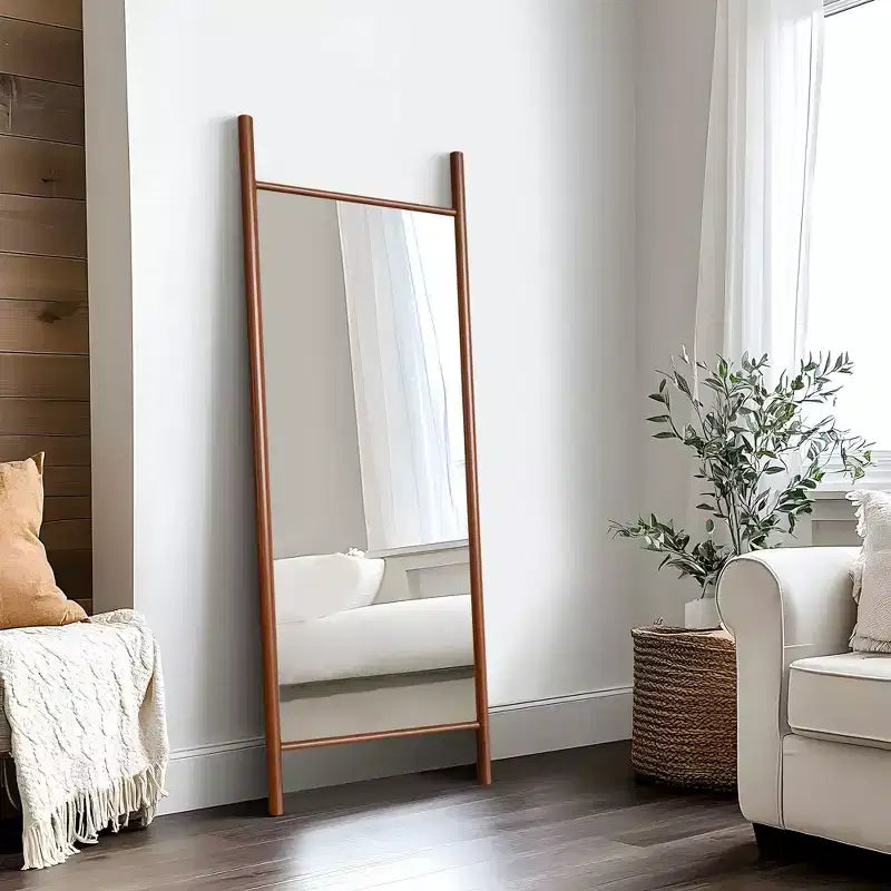 Miroir sur pied PexFix, style échelle, 21 po l. x 64 po H, avec cadre en bois massif marron