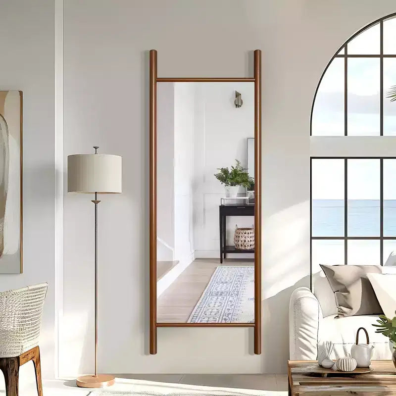 Miroir sur pied PexFix, style échelle, 21 po l. x 64 po H, avec cadre en bois massif marron