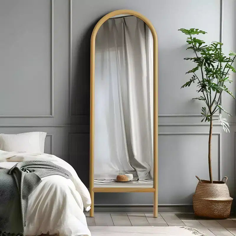 PexFix Miroir en bois massif de style échelle, 53,34 cm L x 162,56 cm H, avec cadre cintré marron
