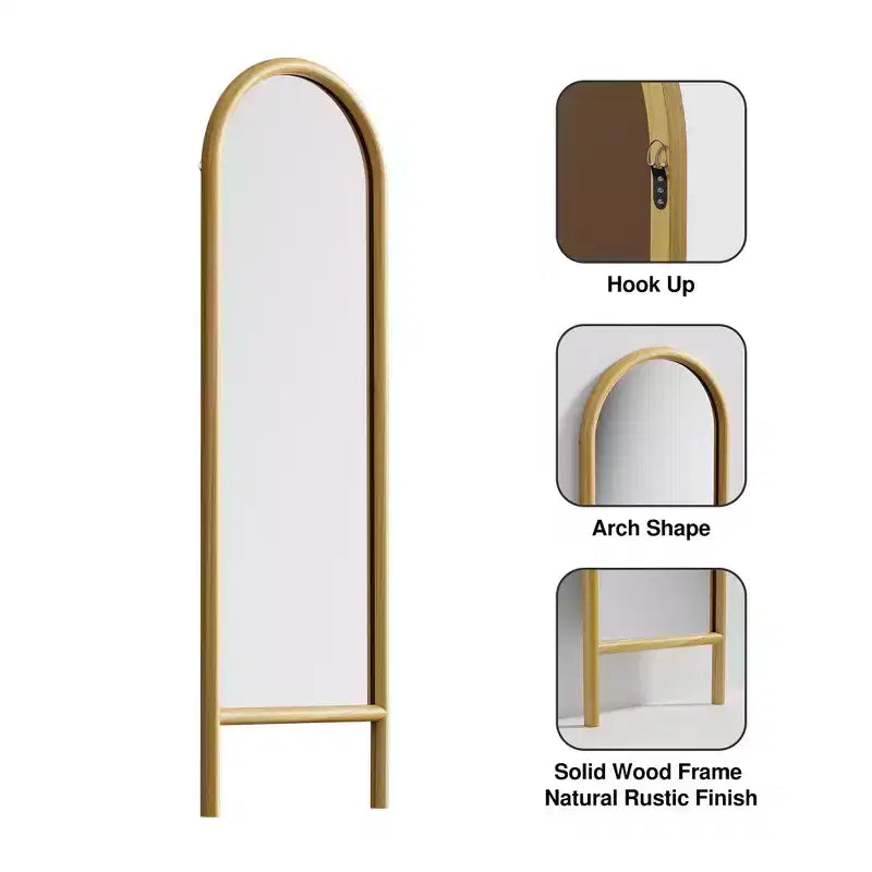 PexFix Miroir en bois massif de style échelle, 53,34 cm L x 162,56 cm H, avec cadre cintré marron
