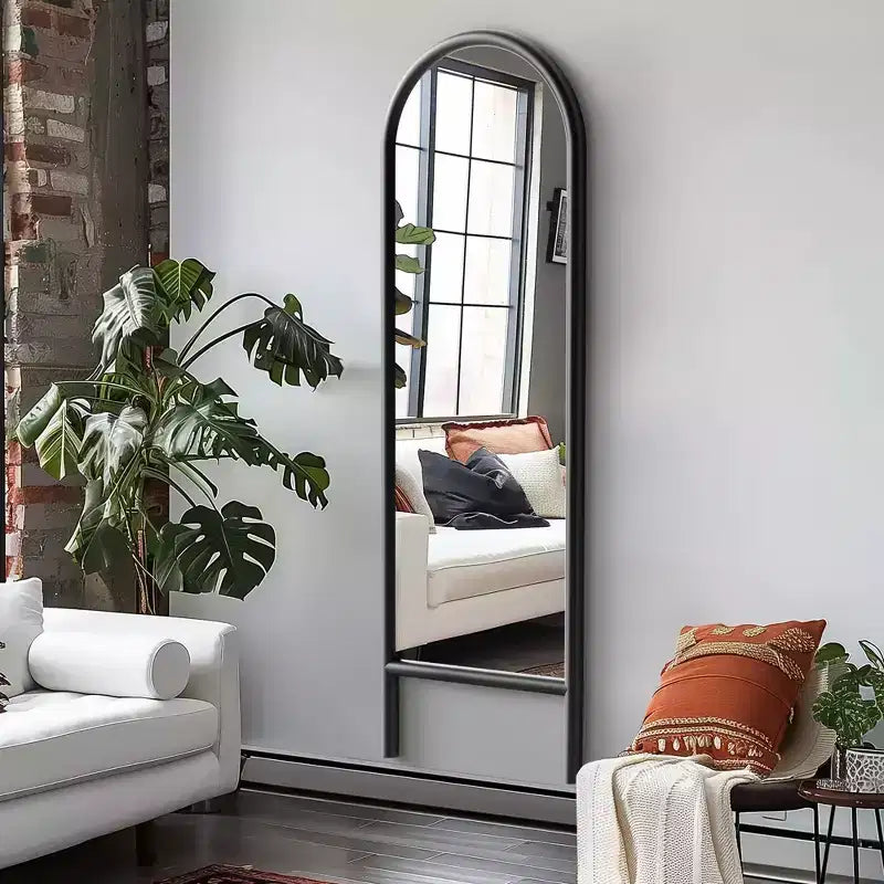 PexFix Miroir en bois massif de style échelle, 53,34 cm L x 162,56 cm H, avec cadre cintré marron