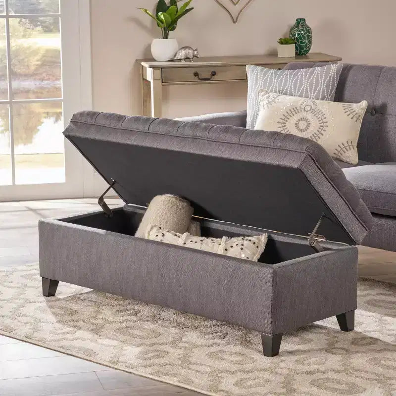 GDFStudio Heathbrooke Pouf de rangement contemporain en tissu capitonné