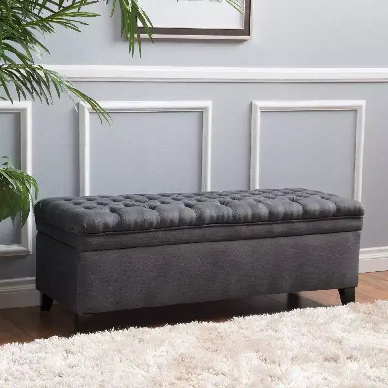 GDFStudio Heathbrooke Pouf de rangement contemporain en tissu capitonné
