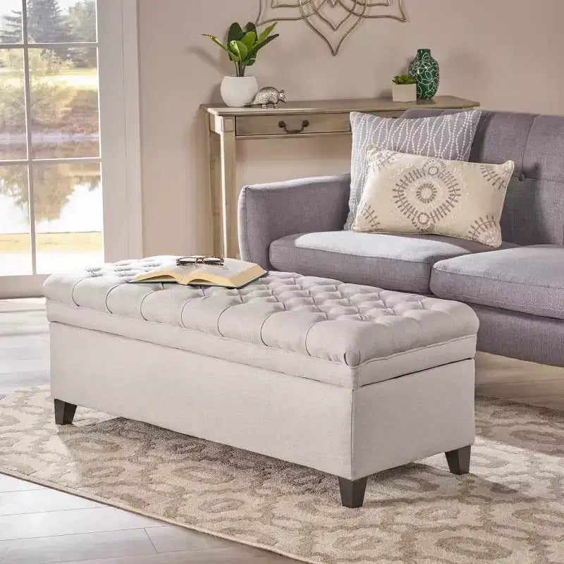 GDFStudio Heathbrooke Pouf de rangement contemporain en tissu capitonné