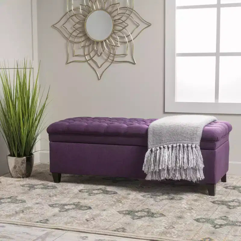 GDFStudio Heathbrooke Pouf de rangement contemporain en tissu capitonné