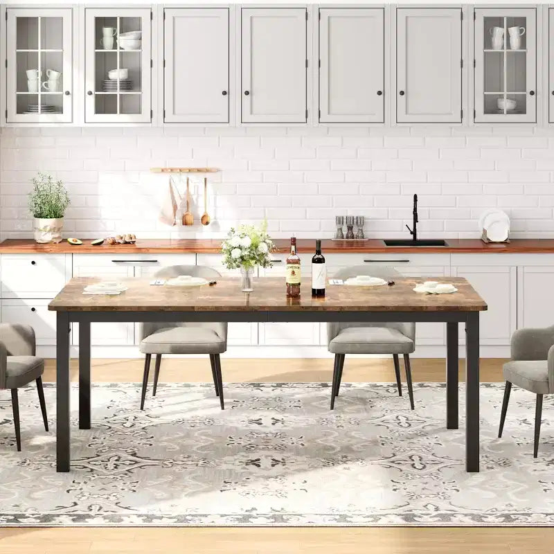 Table de salle à manger Whizmax pour 6 à 8 personnes, table de cuisine rectangulaire en bois avec cadre métallique robuste, grande table de salle à manger industrielle pour famille nombreuse