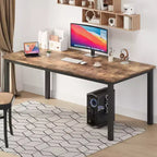Table de salle à manger Whizmax pour 6 à 8 personnes, table de cuisine rectangulaire en bois avec cadre métallique robuste, grande table de salle à manger industrielle pour famille nombreuse
