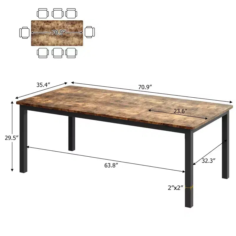 Table de salle à manger Whizmax pour 6 à 8 personnes, table de cuisine rectangulaire en bois avec cadre métallique robuste, grande table de salle à manger industrielle pour famille nombreuse