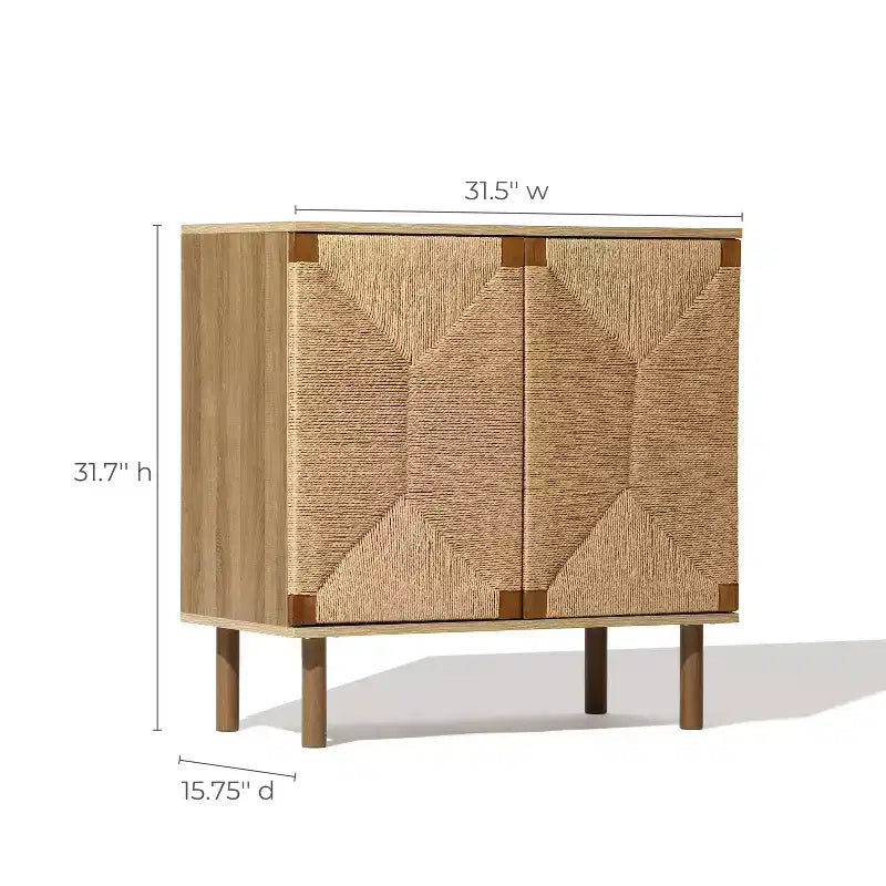 LuxenHome Armoire deux portes en corde Mid-Century Moderne avec pieds en bois Naturel