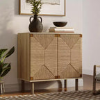 LuxenHome Armoire deux portes en corde Mid-Century Moderne avec pieds en bois Naturel