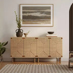 LuxenHome Armoire deux portes en corde Mid-Century Moderne avec pieds en bois Naturel