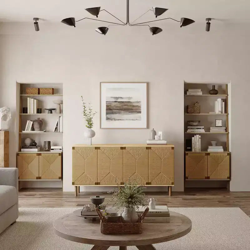 LuxenHome Armoire deux portes en corde Mid-Century Moderne avec pieds en bois Naturel
