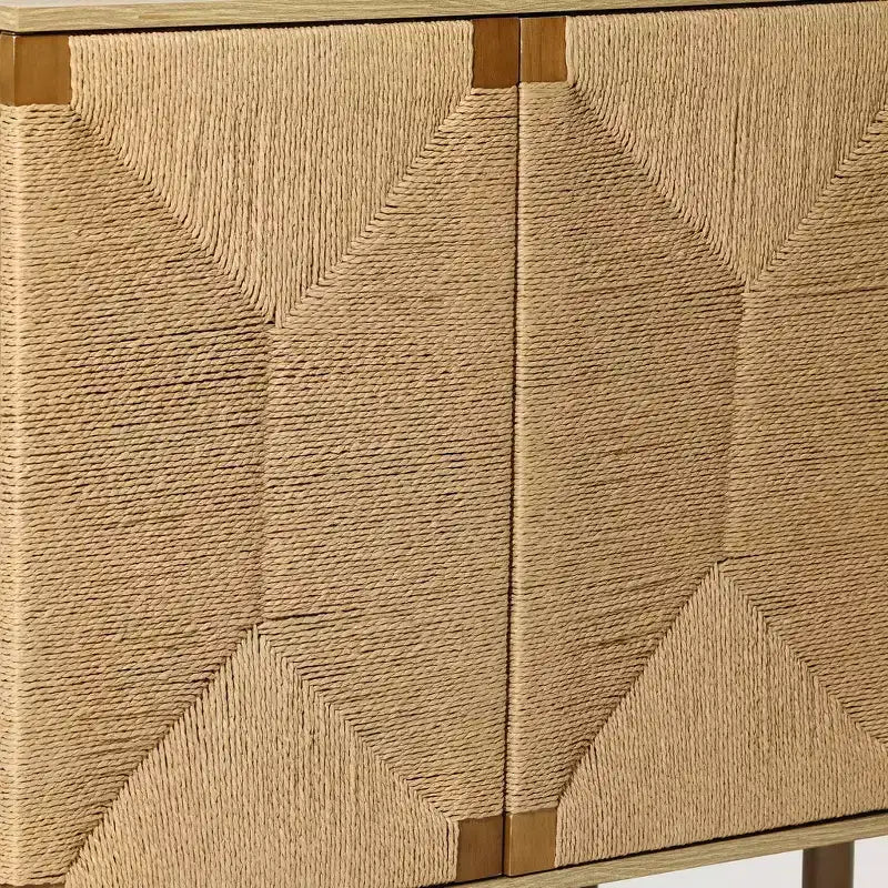LuxenHome Armoire deux portes en corde Mid-Century Moderne avec pieds en bois Naturel