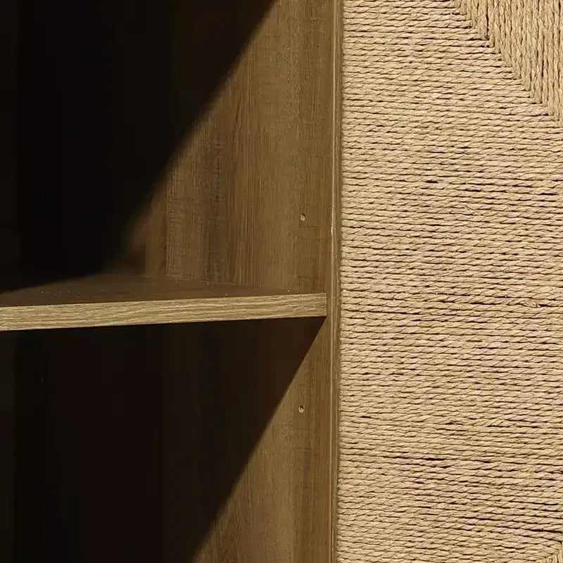 LuxenHome Armoire deux portes en corde Mid-Century Moderne avec pieds en bois Naturel