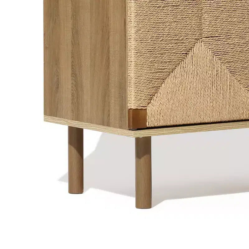 LuxenHome Armoire deux portes en corde Mid-Century Moderne avec pieds en bois Naturel
